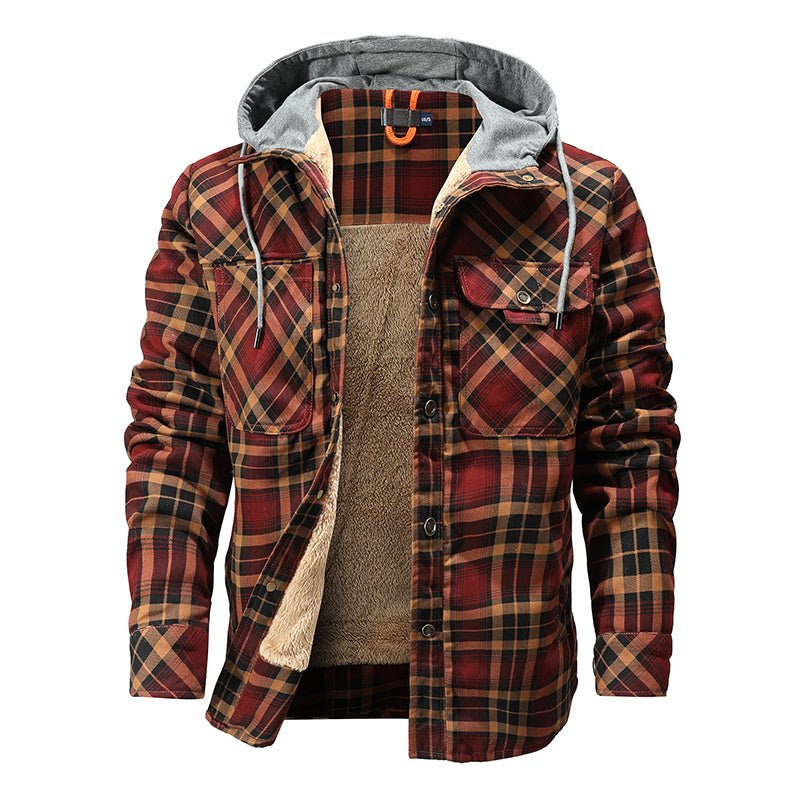 Men Warm Jacket Fleece Lining Lumberjack Plaid Hooded Jackets Snap Button - Bargains4PenniesMen Warm Jacket Fleece Lining Lumberjack Plaid Hooded Jackets Snap ButtonBargains4Pennies